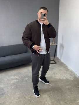 Модний темно-коричневий бомбер вільного крою К-1598