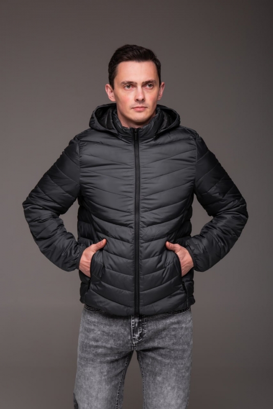 Мужская стеганая демисезонная темно серая куртка К-1599