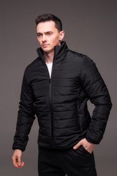 Черная стеганая мужская куртка без капюшона весна осень К-1600