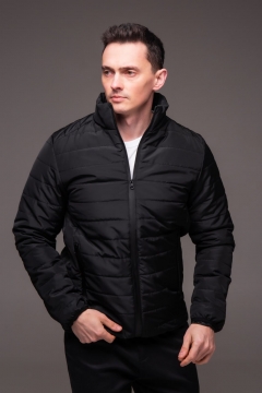Черная стеганая мужская куртка без капюшона весна осень К-1600