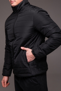 Черная стеганая мужская куртка без капюшона весна осень К-1600