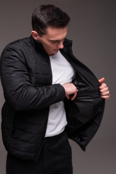 Черная стеганая мужская куртка без капюшона весна осень К-1600