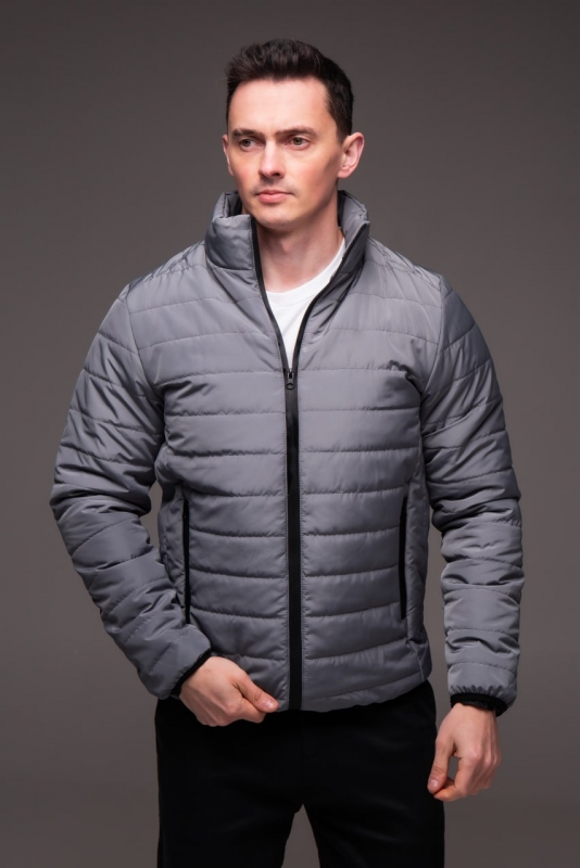 Стеганая серая куртка без капюшона на весну-осень К-1601