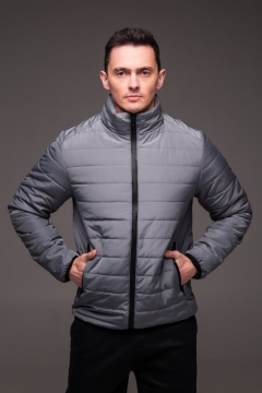 Стеганая серая куртка без капюшона на весну-осень К-1601