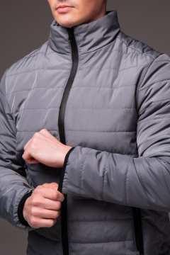 Стеганая серая куртка без капюшона на весну-осень К-1601