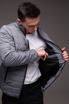 Стеганая серая куртка без капюшона на весну-осень К-1601