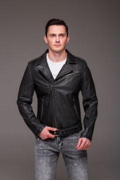 Шкіряна чоловіча курточка у темно сірому кольорі К-1602