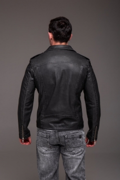 Шкіряна чоловіча курточка у темно сірому кольорі К-1602