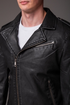 Шкіряна чоловіча курточка у темно сірому кольорі К-1602