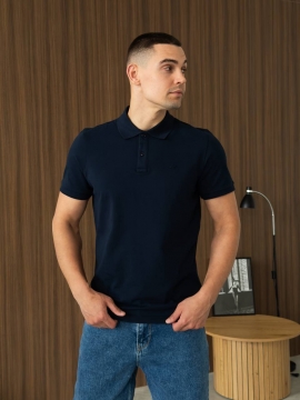 Темно синя стильна турецька чоловіча футболка поло на 2 ґудзиках Ф-1546