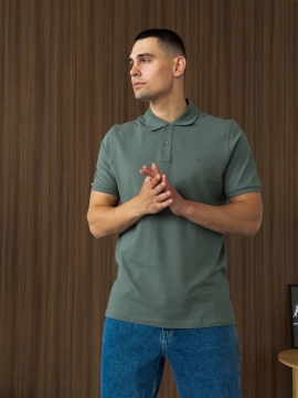 Стильная мужская футболка поло на пуговицах в оттенке хаки Ф-1548