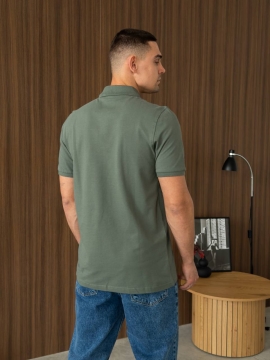 Стильная мужская футболка поло на пуговицах в оттенке хаки Ф-1548