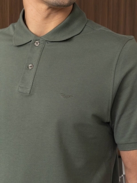 Стильная мужская футболка поло на пуговицах в оттенке хаки Ф-1548