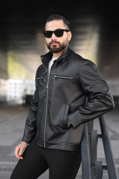 Стильная мужская кожаная куртка воротник стойка К-1603