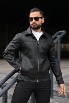 Шкіряна куртка чоловіча з класичним коміром К-1604