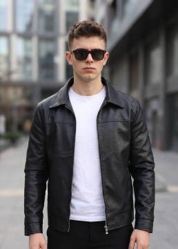 Шкіряна куртка чоловіча з класичним коміром К-1604