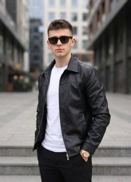 Шкіряна куртка чоловіча з класичним коміром К-1604