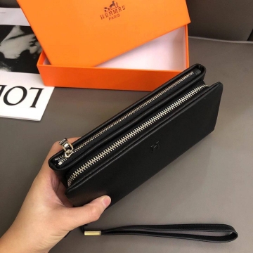Мужской кожаный клатч Hermès на 2 молнии К-140