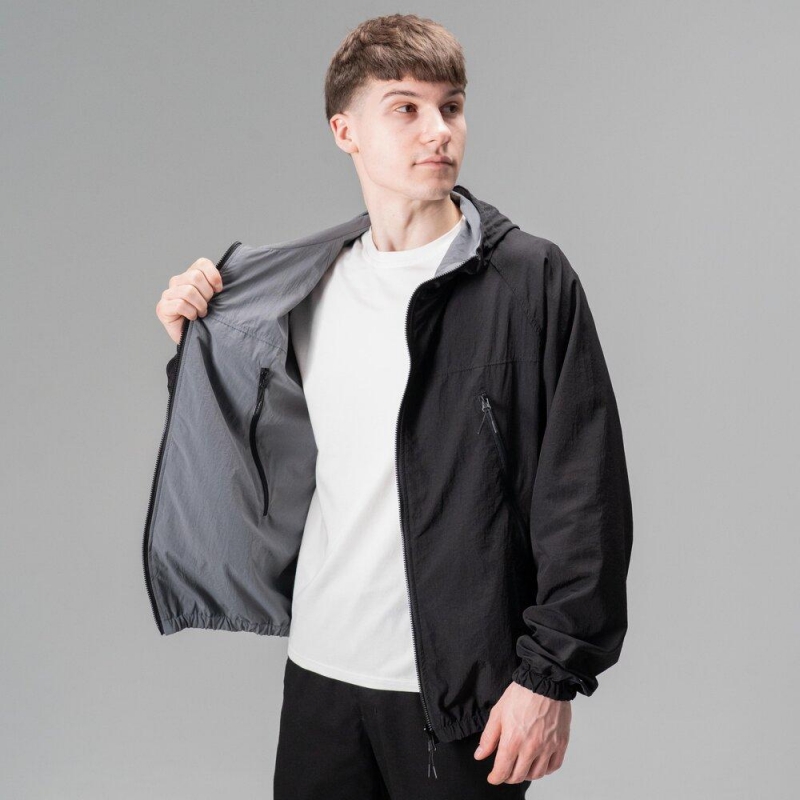 Куртка ветровка двухсторонняя черно-серая с капюшоном К-1605