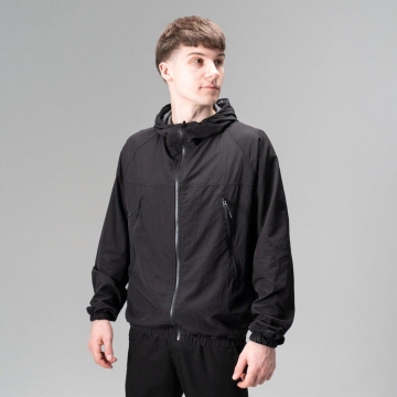 Куртка ветровка двухсторонняя черно-серая с капюшоном К-1605