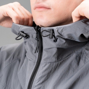 Куртка ветровка двухсторонняя черно-серая с капюшоном К-1605