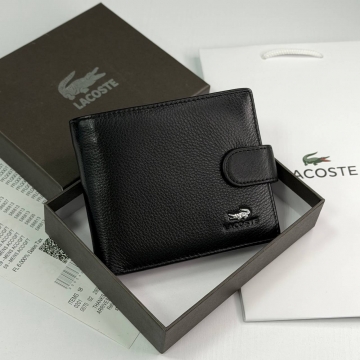 Кожаный мужской черный кошелек Lacoste на кнопке К-141