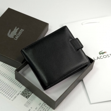 Кожаный мужской черный кошелек Lacoste на кнопке К-141