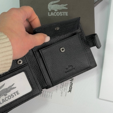 Кожаный мужской черный кошелек Lacoste на кнопке К-141