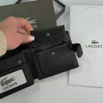 Кожаный мужской черный кошелек Lacoste на кнопке К-141