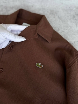 Брендовая мужская льняная коричневая рубашка Lacoste Р-1570