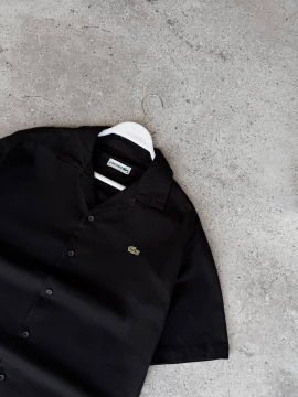 Черная брендовая льняная рубашка Lacoste с коротким рукавом Р-1571
