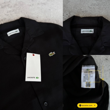 Черная брендовая льняная рубашка Lacoste с коротким рукавом Р-1571