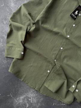 Стильная летняя брендовая рубашка хаки с длинным рукавом Ralph Lauren Р-1592