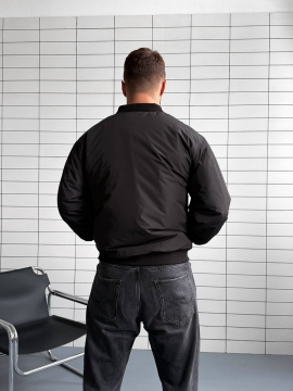 Черный мужской бомбер оверсайз на осень весну К-1606
