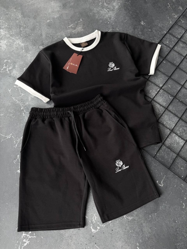 Брендовый мужской черный летний костюм Loro Piana шорты с футболкой К-1034