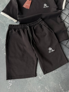 Брендовый мужской черный летний костюм Loro Piana шорты с футболкой К-1034