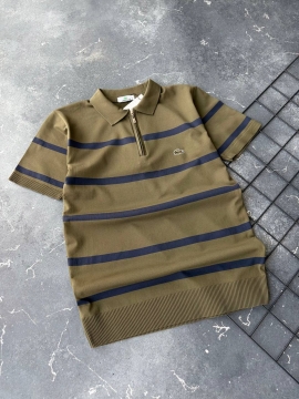 Стильное мужское брендовое поло Lacoste хаки на молнии Ф-1585