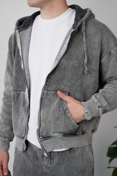 Модний темно-сірий спортивний костюм Acid Wash на флісі з кофтою на блискавці К-1044