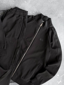 Стильный черный мужской брендовый спортивный костюм Armani на молнии К-1048