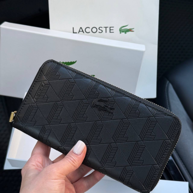 Черный мужской длинный брендовый кошлек Lacoste на молнии К-161