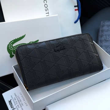 Черный мужской длинный брендовый кошлек Lacoste на молнии К-161