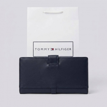 Черный длинный кожаный мужской кошелек Tommy на кнопке К-162