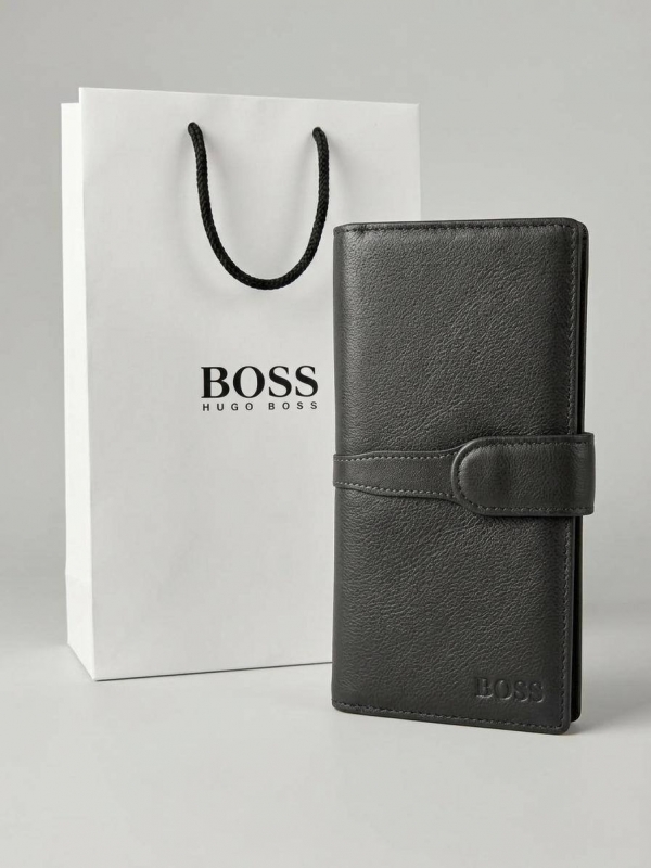 Длинный мужской кошелек Boss на кнопке К-163