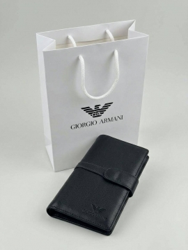 Черный брендовый кожаный длинный кошелек Armani на кнопке К-165
