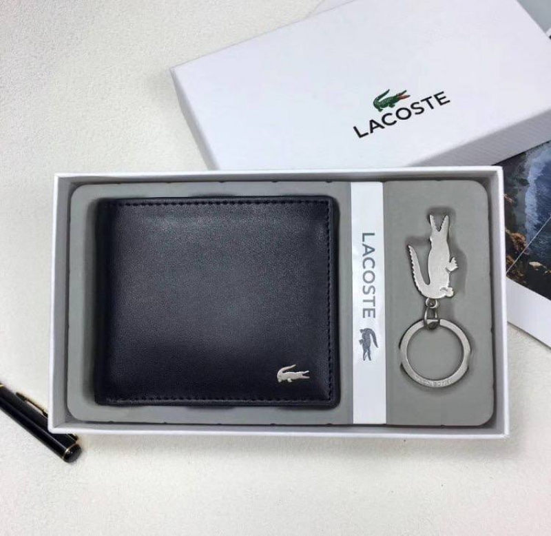 Шкіряний брендовий гаманець Lacoste з брелком К-168