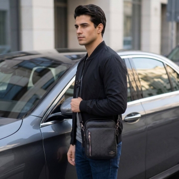 Черная брендовая мужская сумка Coach через плечо С-122