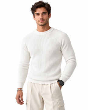 Мужской белый тонкий вязаный свитер Slim Fit Т-1514