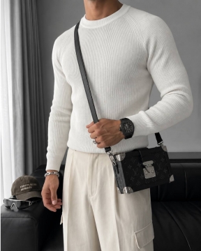 Мужской белый тонкий вязаный свитер Slim Fit Т-1514