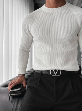 Мужской белый тонкий вязаный свитер Slim Fit Т-1514