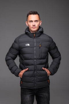 Темно серая мужская стеганая осенняя куртка TNF со сьемным капюшоном К-1693
